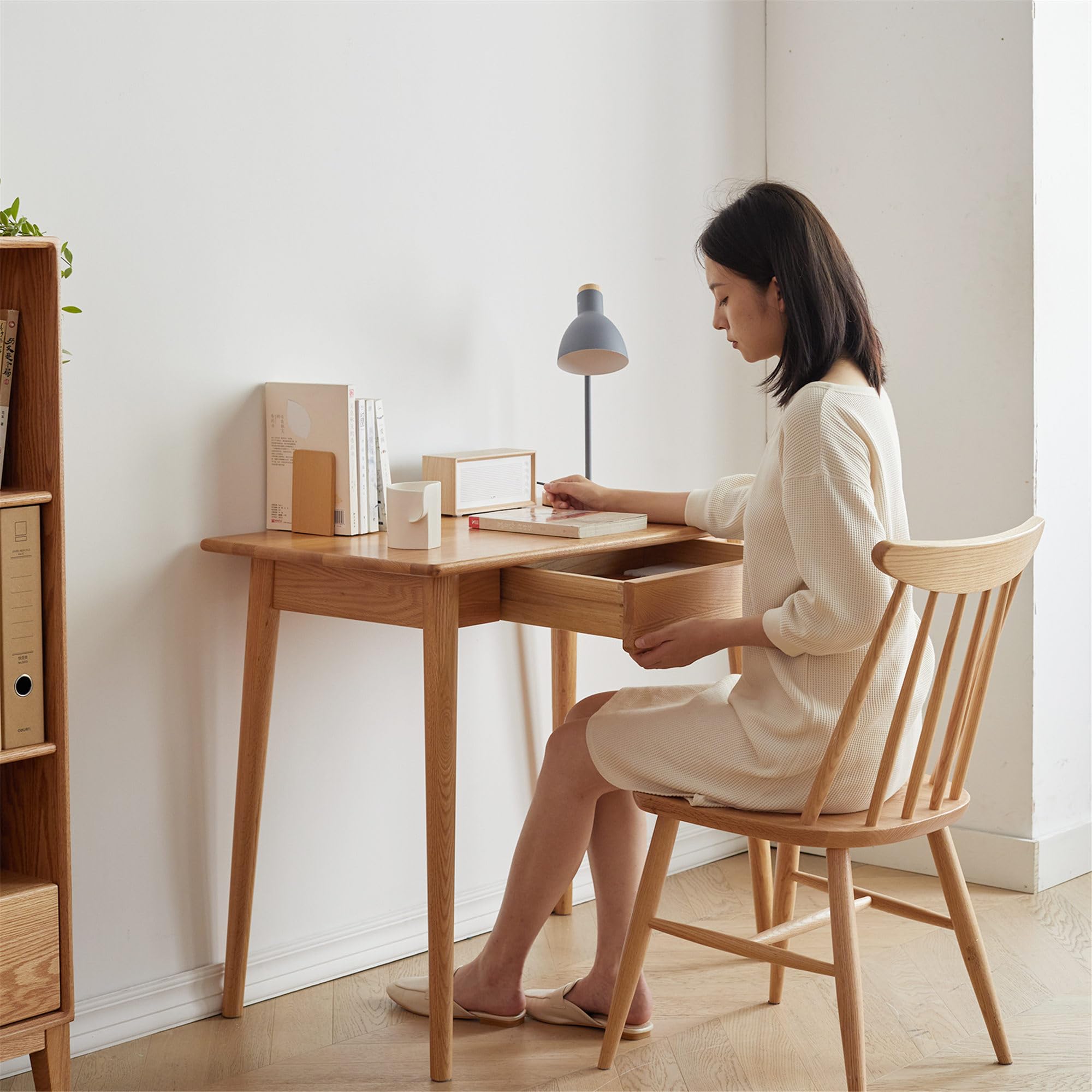 Amazon.com: WEALTHGIRL Modern Solid Wood Desk, Natural Oak Wood